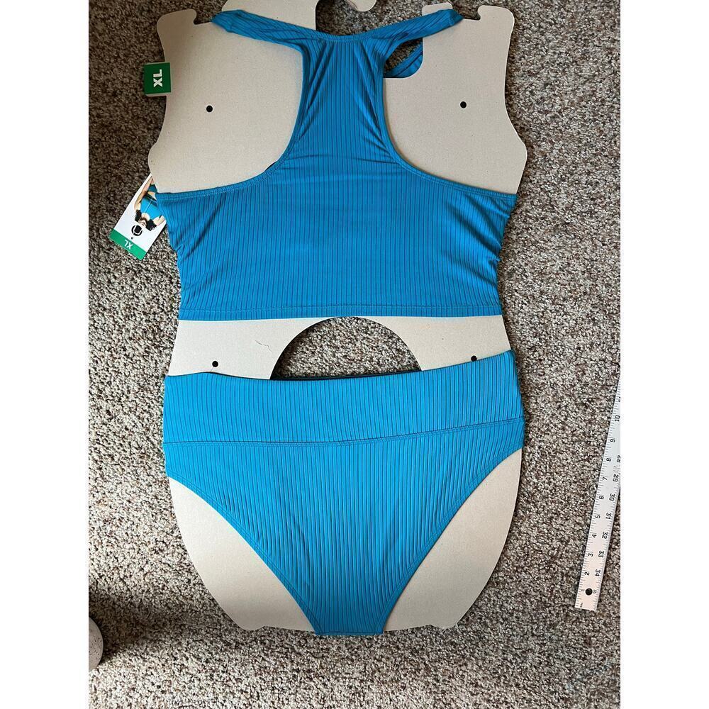 Women's Next XL Swimsuit, Bikini, Blue/Teal, Ribbed, High Waist, Racerback, NWT - Picture 6 of 10